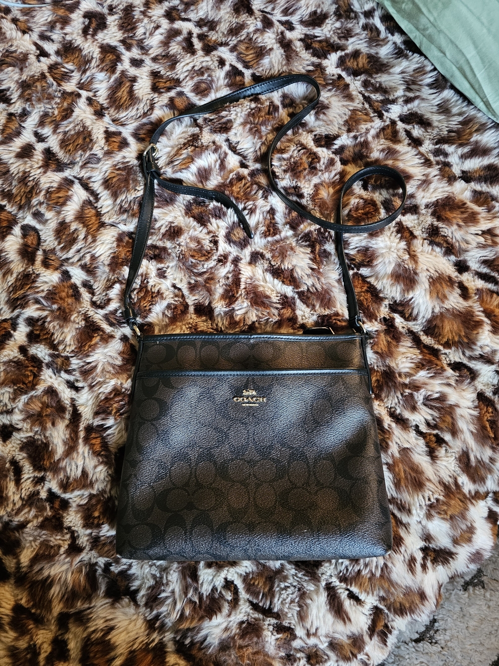 Coach Black/Brown Monogram Crossbody Bag with Gold Logo